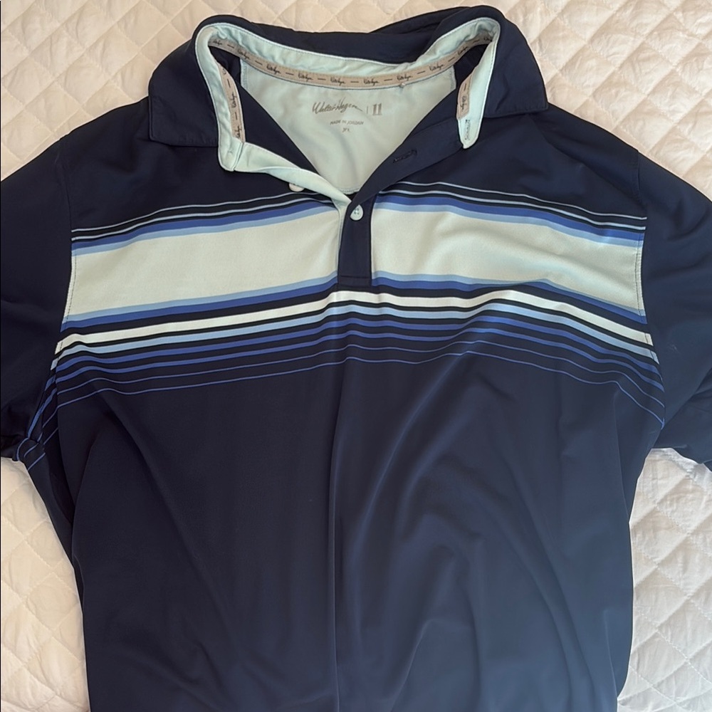 Walter Hagen Blue Performance Polo Shirt with Stripes